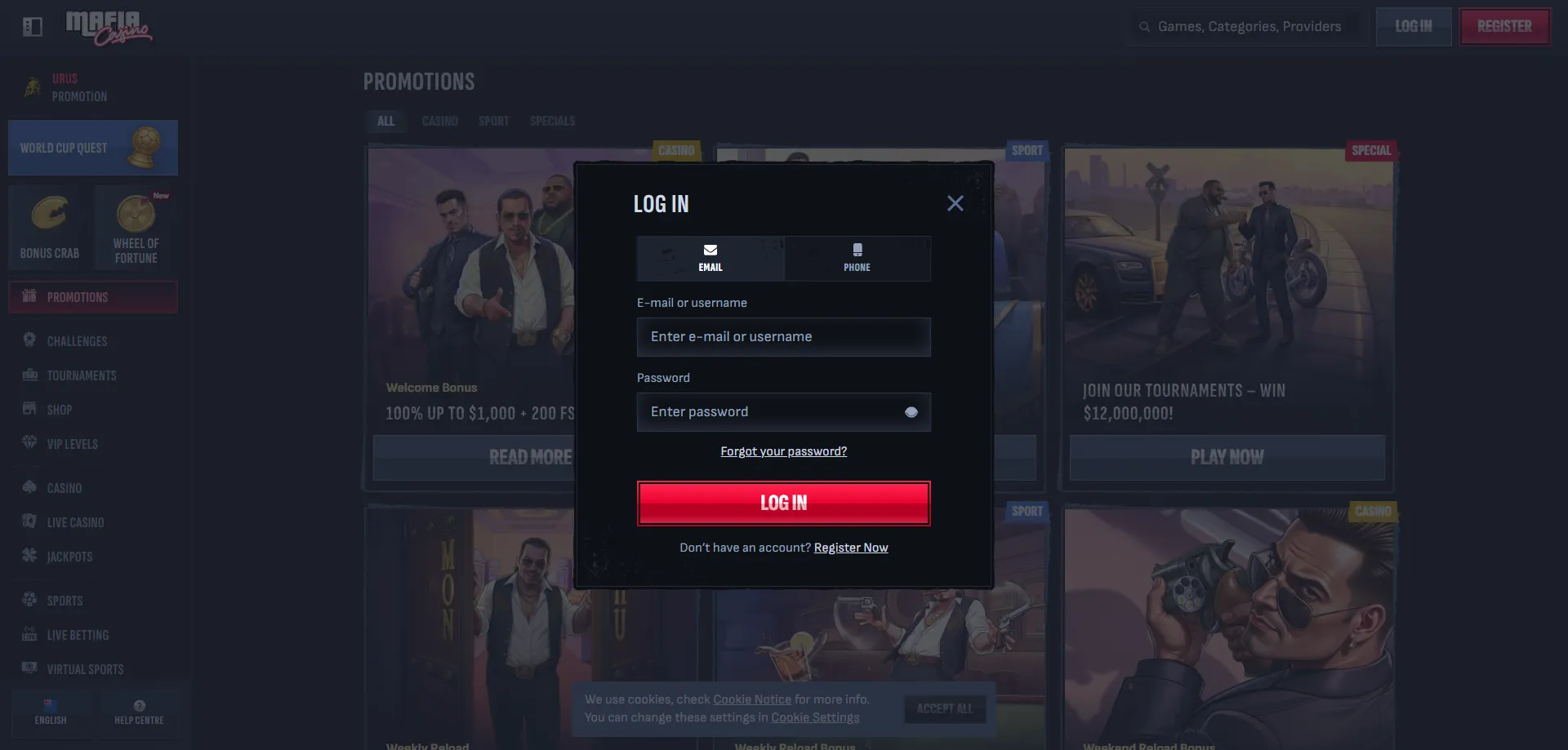 Mafia Casino NZ account security – licensed and SSL encrypted platform
